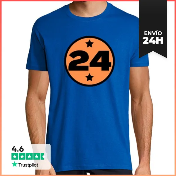 Camiseta Hombre Clásica Número 24 Naranja Negro Edad Deporte