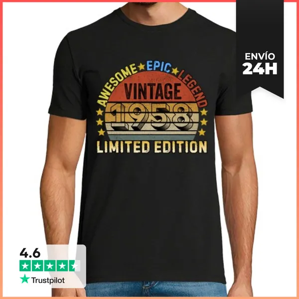 Camiseta Hombre Clásica Vintage 1958 Limited Edition Awesome Epic