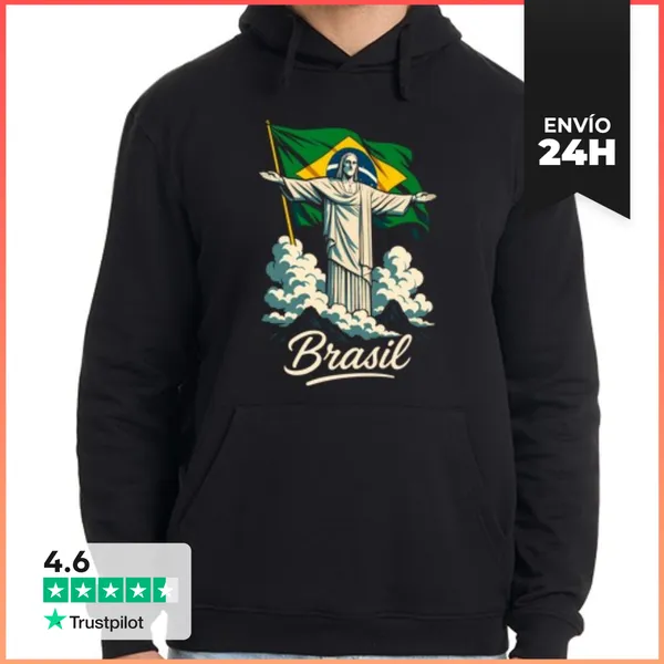 Sudadera Unisex Con Capucha Brasil Cristo Redentor Bandera Rio De