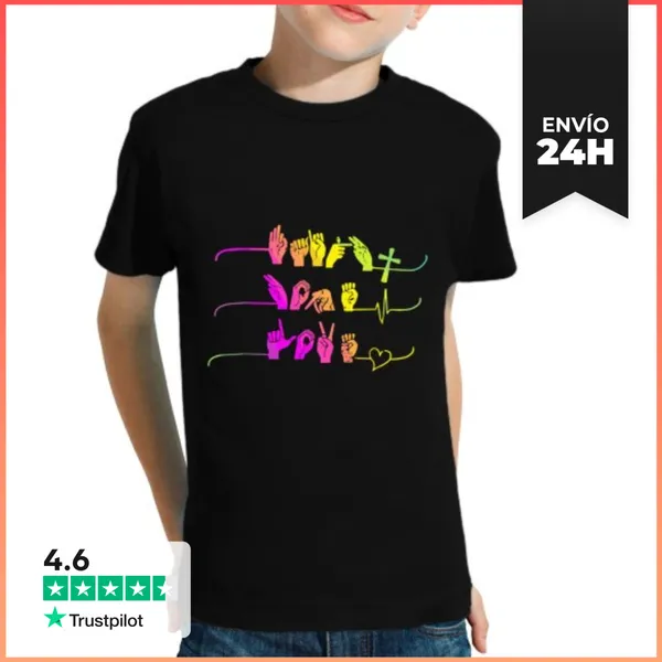 Camiseta Clásica Para Niños Fe Esperanza Amor Asl Lenguaje De