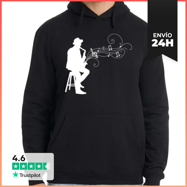 Sudadera Unisex Con Capucha Saxo Jazz Blanco LaTostadora