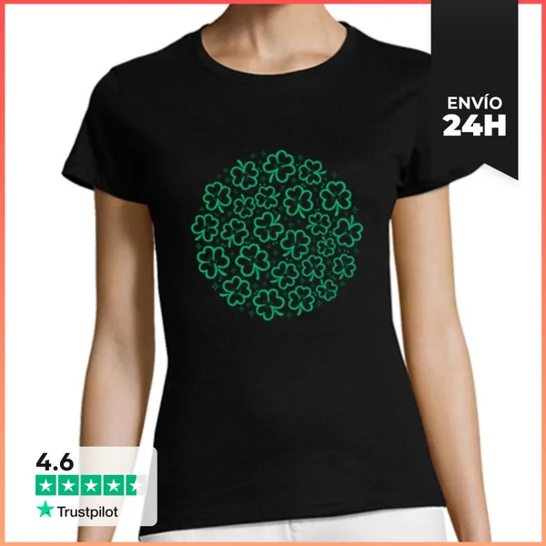 Camiseta Mujer Clásica Patrón De Tréboles Verdes De San Patricio