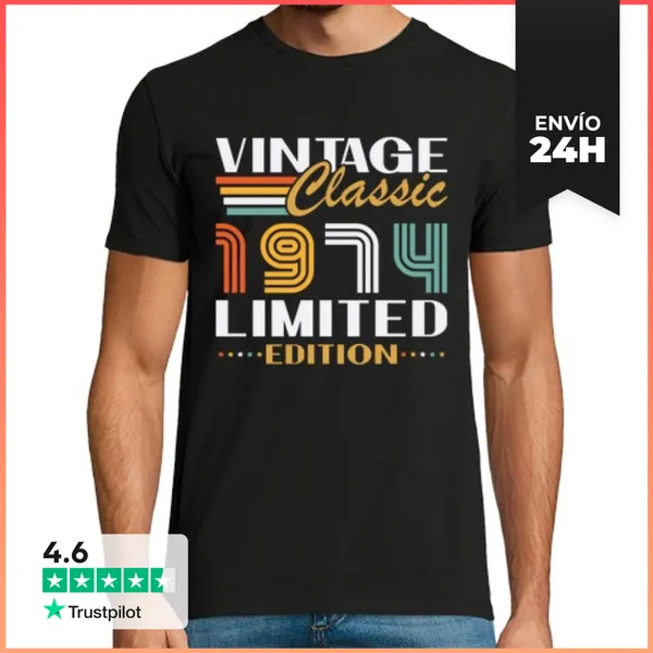 Camiseta Hombre Clásica Retro Vintage 1974 Aniversario