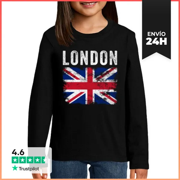 Camiseta Manga Larga Para Niños Londres Reino Unido Bandera