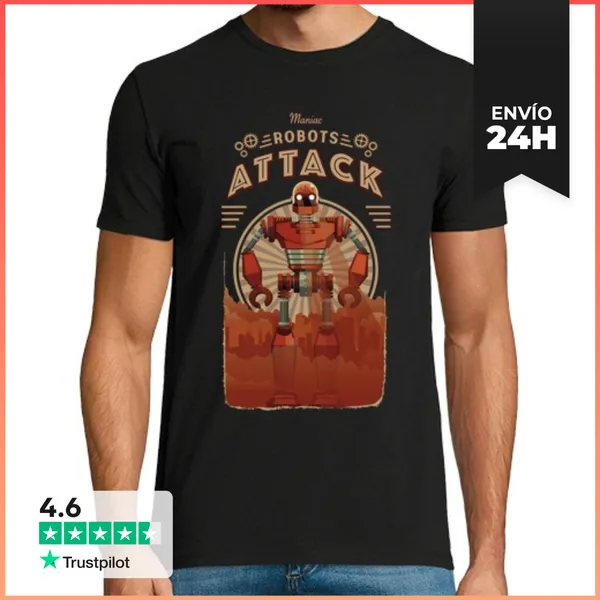 Camiseta Hombre Clásica Maniac Robots Attack Vintage LaTostadora