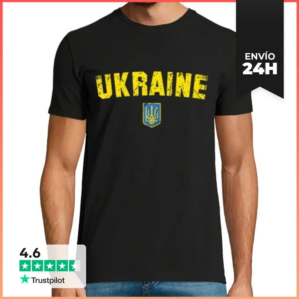 Camiseta Hombre Clásica Bandera Y Escudo Apoyo A Ucrania Guerra