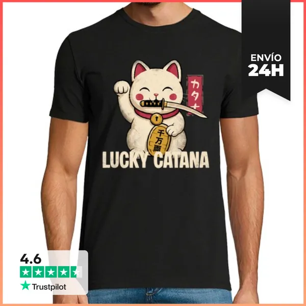 Camiseta Hombre Clásica Camiseta De Gato De La Suerte LaTostadora