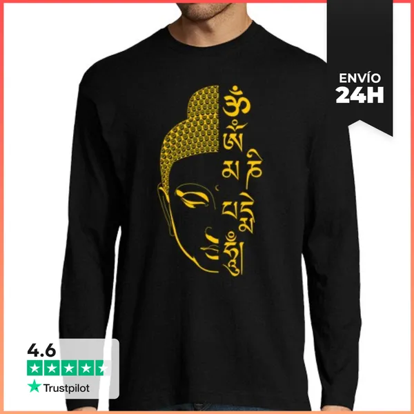 Camiseta Hombre Manga Larga Buda Om Mani Padme Hum Mantra