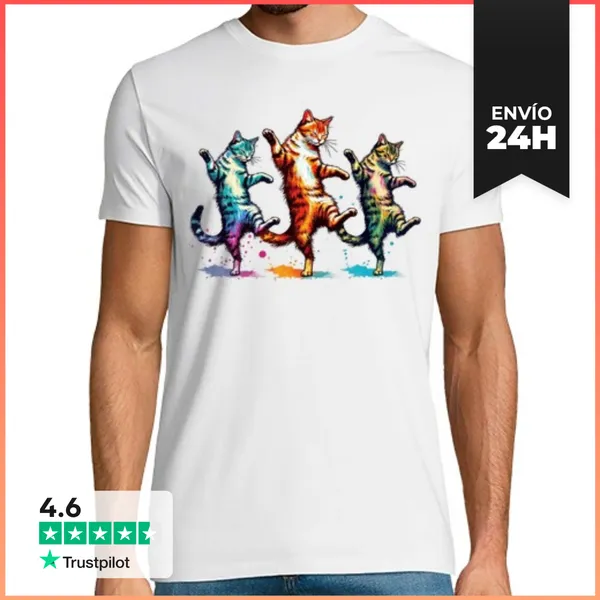 Camiseta Hombre Clásica Gatos Salvajes Que Bailan Rock