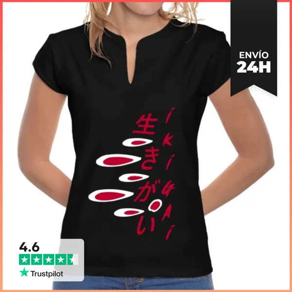 Camiseta Mujer Cuello Mao Ikigai Frase De Vida Japonesa 2