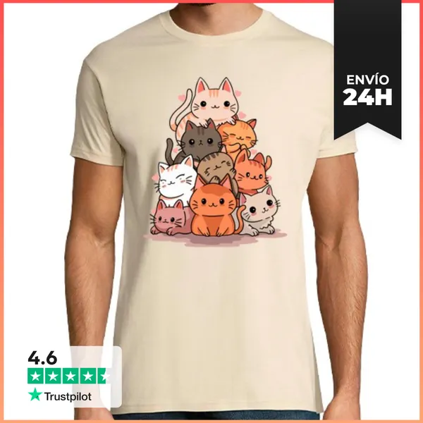 Camiseta Hombre Clásica Montaña De Gatos LaTostadora
