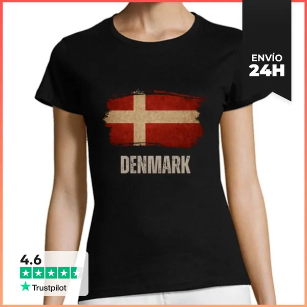 Camiseta Mujer Clásica Bandera Grunge De Dinamarca, Amo Dinamarca