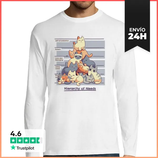 Camiseta Hombre Manga Larga Psicología Con Gatos Camiseta Unisex