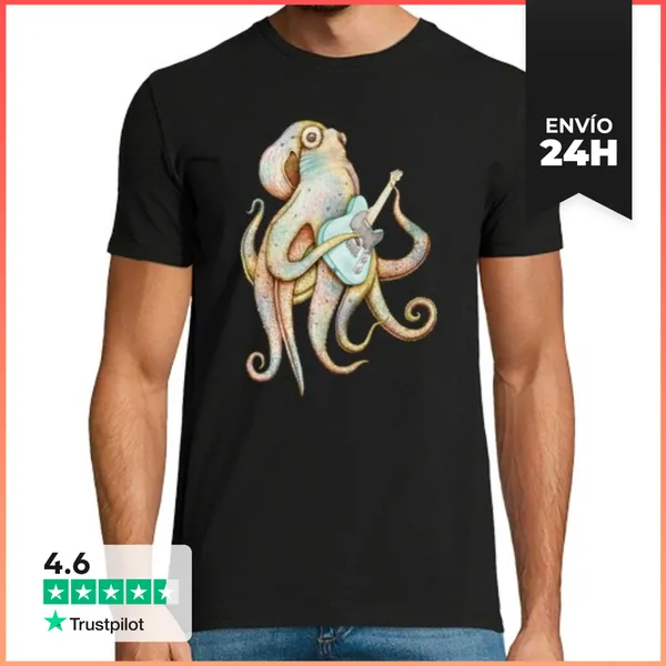 Camiseta Hombre Clásica Polah El Hacha Empuñando Un Pulpo Sobre