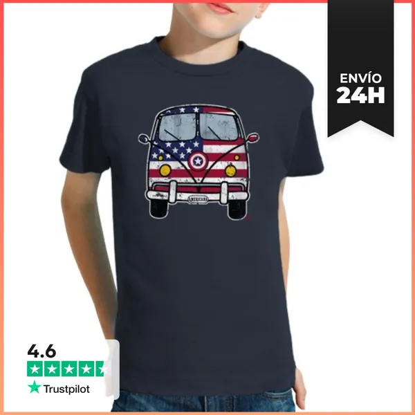 Camiseta Clásica Para Niños Furgoneta Americana Vintage