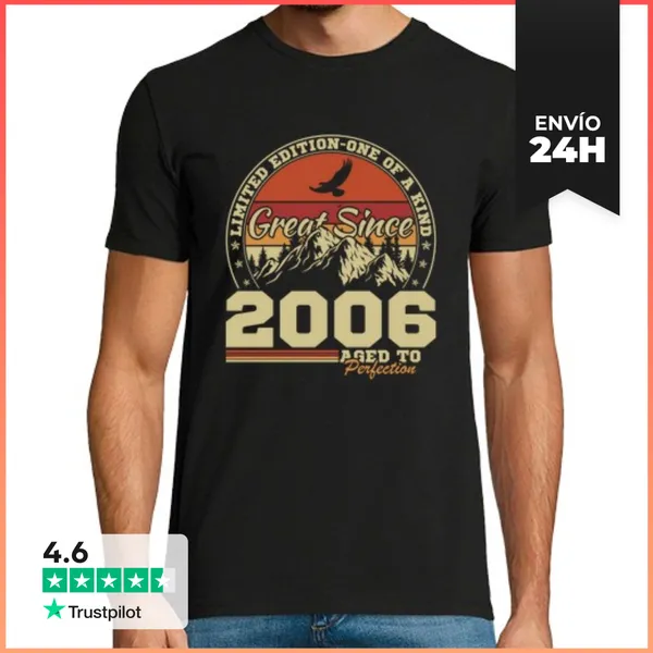 Camiseta Hombre Clásica 20 Años 2006 Vintage Cumpleaños Retro