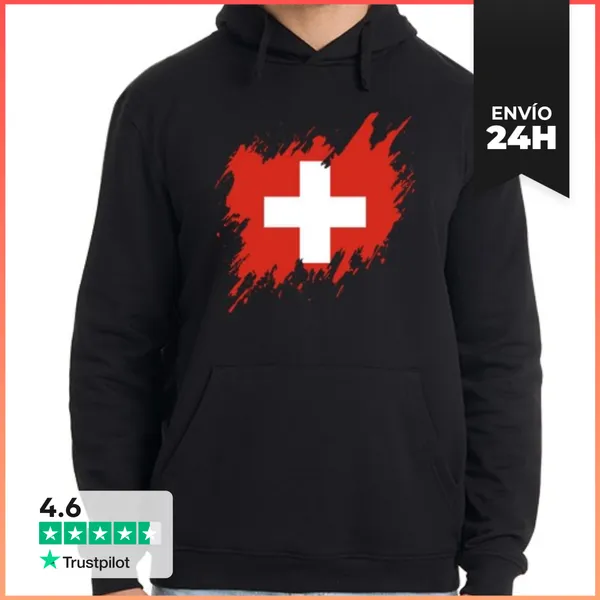Sudadera Unisex Con Capucha Bandera De Suiza Rasgada, Grunge