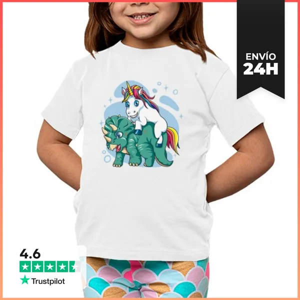 Camiseta Clásica Para Niños Unicornio Montando Dinosaurios
