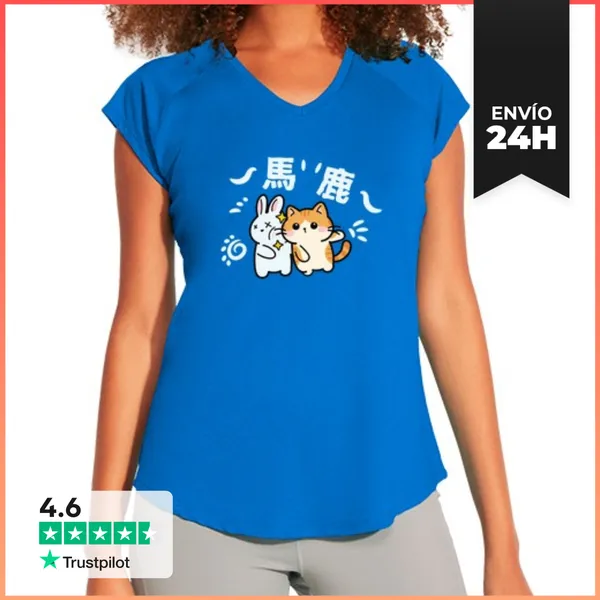 Camiseta Deportiva Mujer Gato Kawaii Baka Divertido Estilo