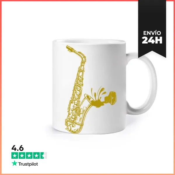 Taza Tinta Derramada Forma Saxofon En Dor 4 LaTostadora