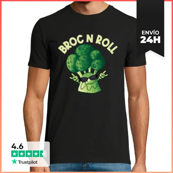 Camiseta Hombre Clásica Brócoli Y Música Rock N Roll LaTostadora