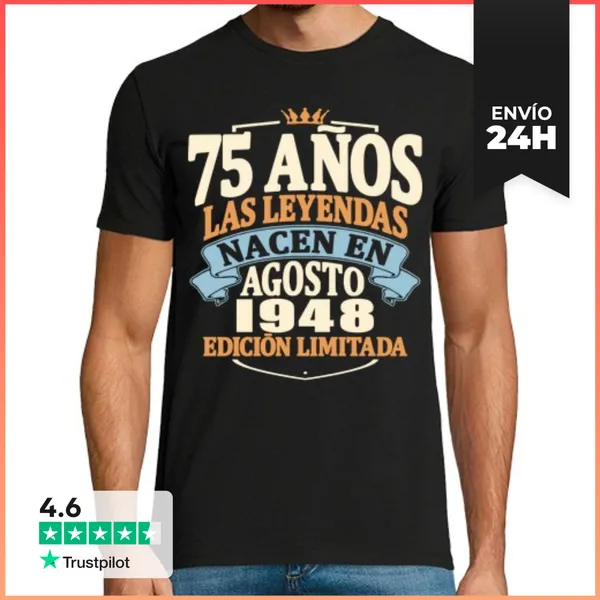 Camiseta Hombre Clásica Agosto 1948 - 75 Años Cumpleaños