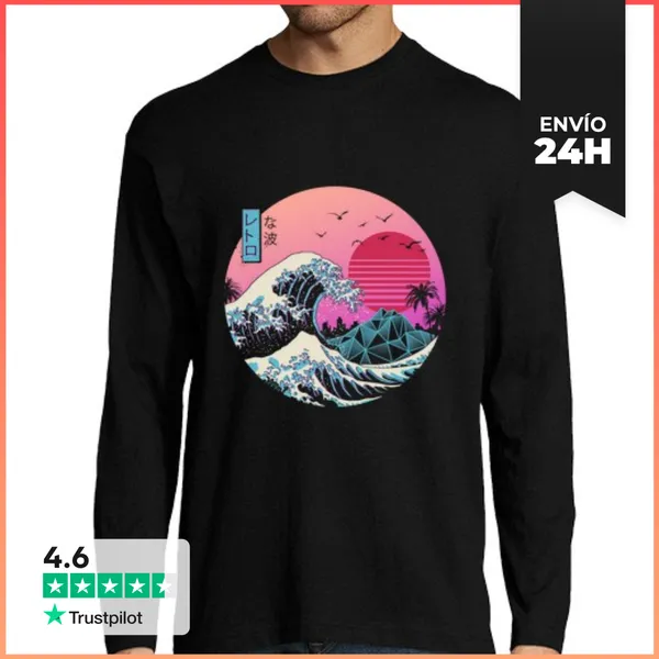 Camiseta Hombre Manga Larga La Gran Ola Retro LaTostadora