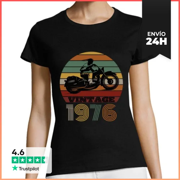 Camiseta Mujer Clásica Motocicleta De La Vendimia 1976