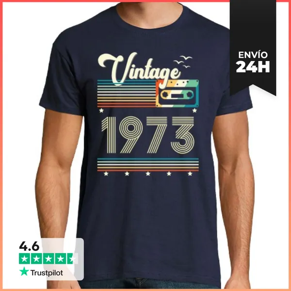 Camiseta Hombre Clásica Casete De Estilo Retro Vintage 1973