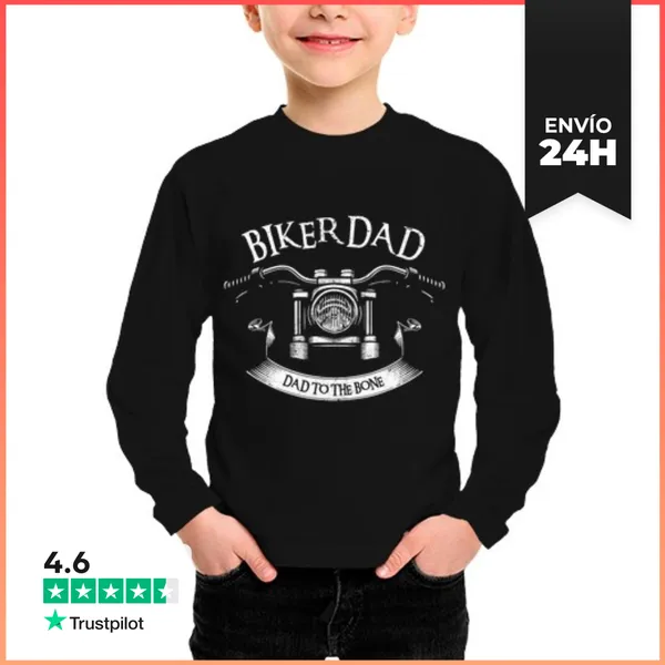 Camiseta Manga Larga Para Niños Papá Motero Papá Motociclista