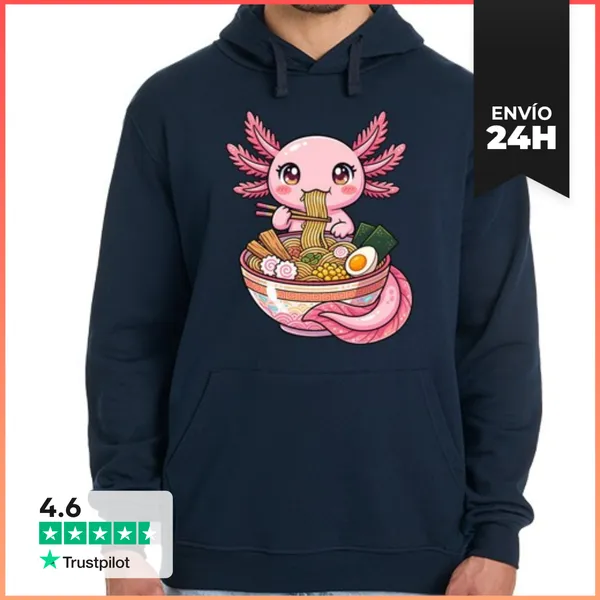 Sudadera Unisex Con Capucha Ajolote Kawaii Comiendo Ramen