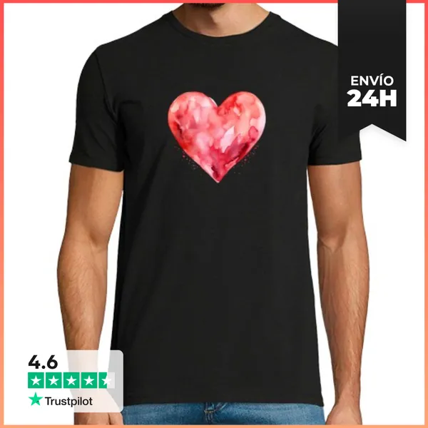 Camiseta Hombre Clásica Corazón De Acuarela Artísticos - Acuare