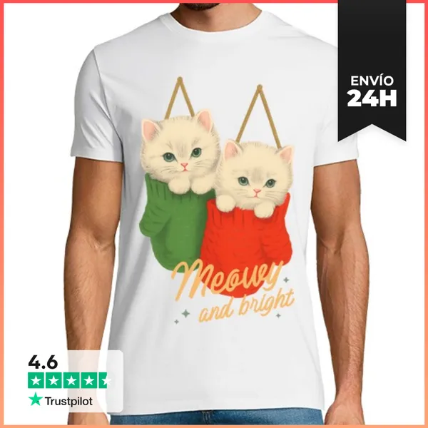 Camiseta Hombre Clásica MEOWY AND BRIGHT XMAS CATS LaTostadora