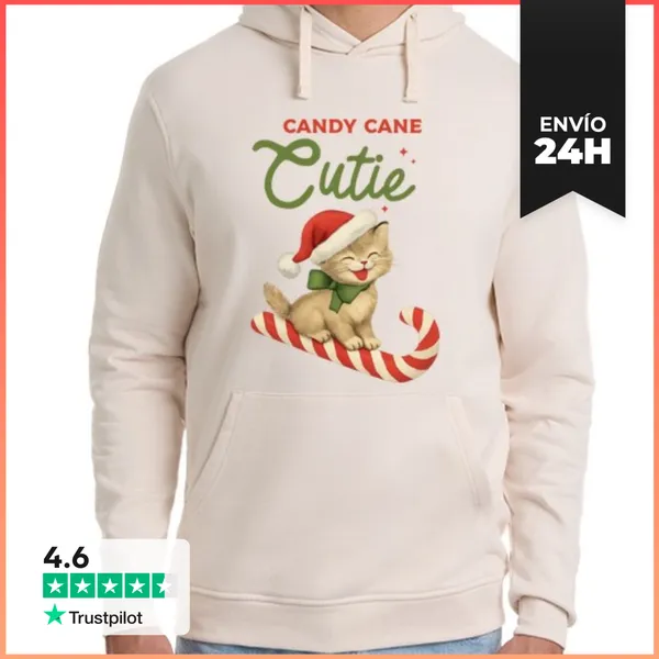 Sudadera Unisex Con Capucha CANDY CANE CUTIE XMAS CAT LaTostadora