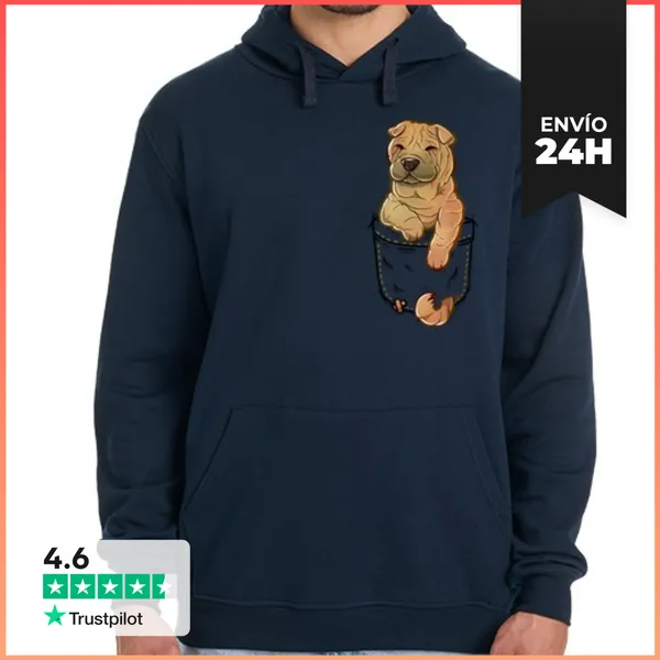 Sudadera Unisex Con Capucha Bolsillo Lindo Perro Shar Pei -