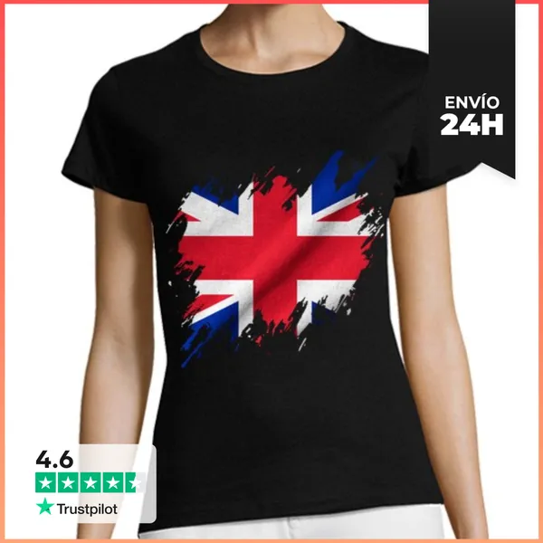 Camiseta Mujer Clásica Bandera De Reino Unido Rasgada, Grunge