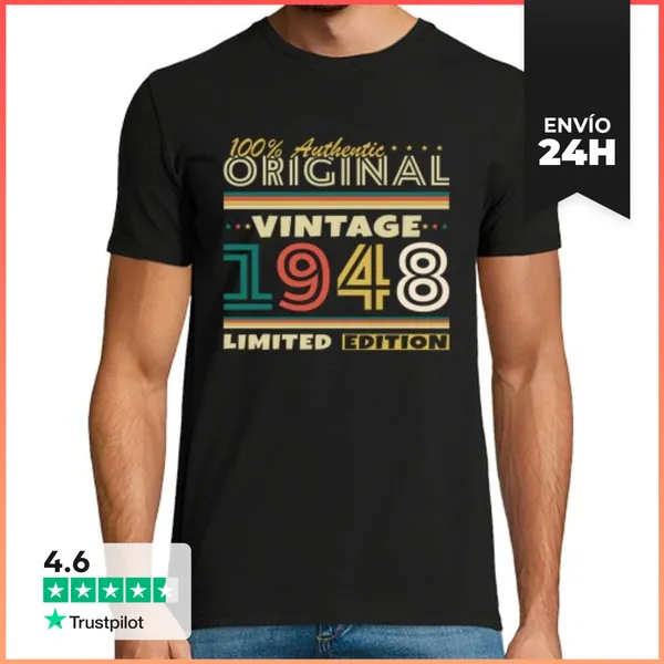 Camiseta Hombre Clásica 1948 Vintage Retro Cumpleaños Regalo
