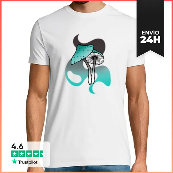 Camiseta Hombre Clásica Hongos Alucinógenos Dibujo Flash Tatuaj