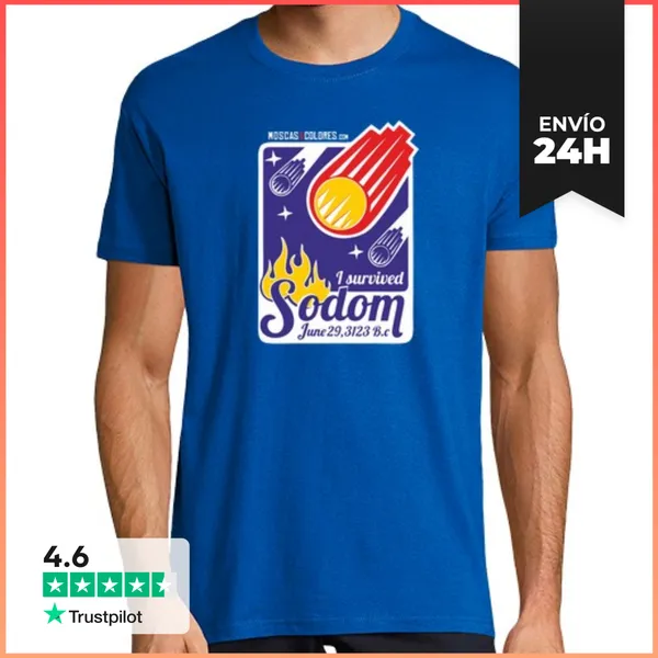 Camiseta Hombre Clásica Divertida: I Survided Sodom. Blanco.