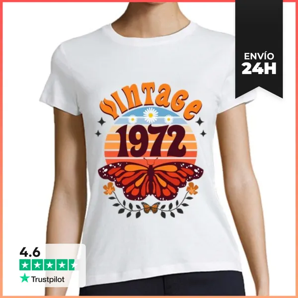 Camiseta Mujer Clásica Vintage 1972 Mujer 50 Años Cumpleaños