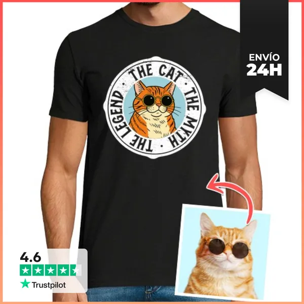 Camiseta Hombre Clásica Efecto Cartoon Camiseta The Cat The Myth