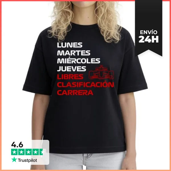 Camiseta Mujer Boxy F1 SEMANA LIBRES CLASIFICACIÓN CARRERA