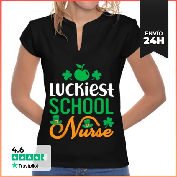 Camiseta Mujer Cuello Mao La Enfermera Escolar Más Afortunada Día