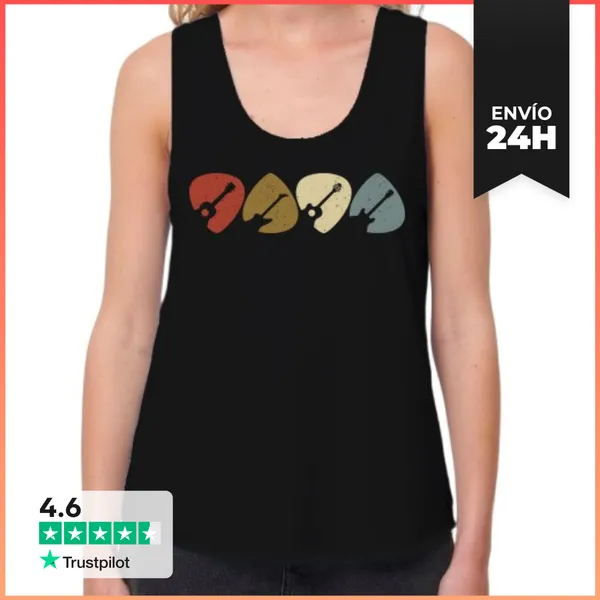 Camiseta Mujer Sin Mangas, Loose Fit PÚAS GUITARRAS RETRO VINTAGE