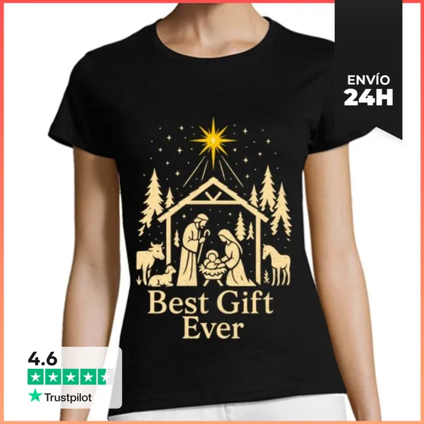 Camiseta Mujer Clásica Navidad Pesebre Belen Best Gift Ever