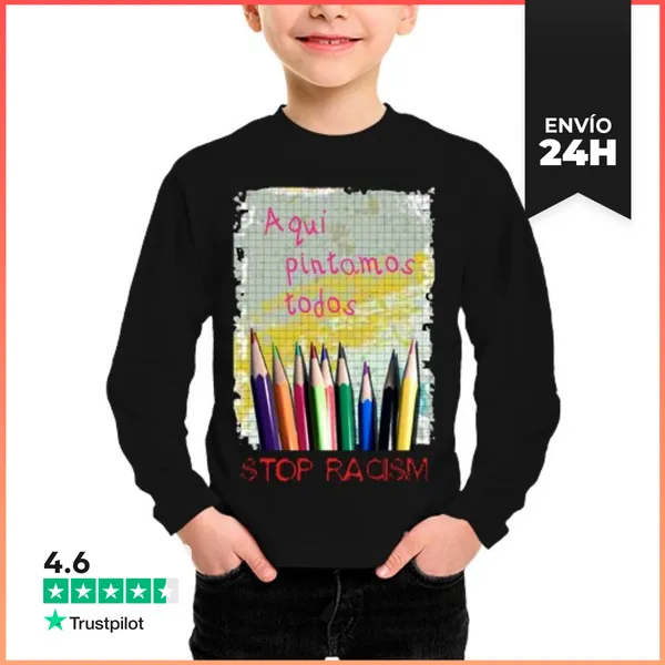 Camiseta Manga Larga Para Niños Stop Racism LaTostadora
