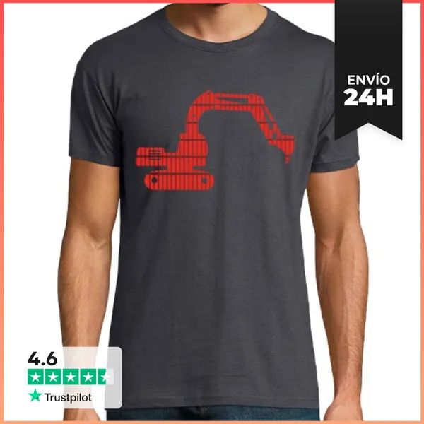 Camiseta Hombre Clásica Retro Excavadora Roja / Maquinaria