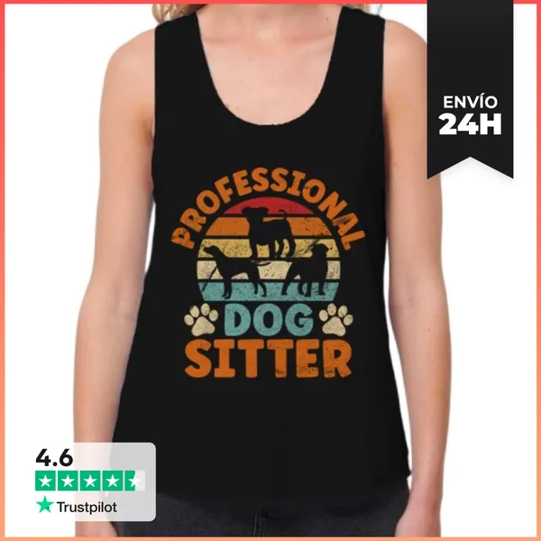 Camiseta Mujer Sin Mangas, Loose Fit Perro Sentado Paseador