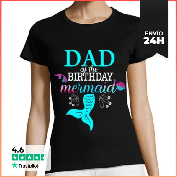 Camiseta Mujer Clásica Papá De La Sirena De Cumpleaños A Juego