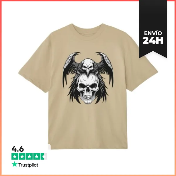 Camiseta Oversize Calavera Y Cuervos LaTostadora